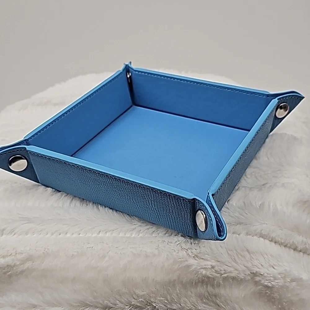 Faux Leather Jewelry Tray Powder Blue Reptile Textured Foldable Organizer